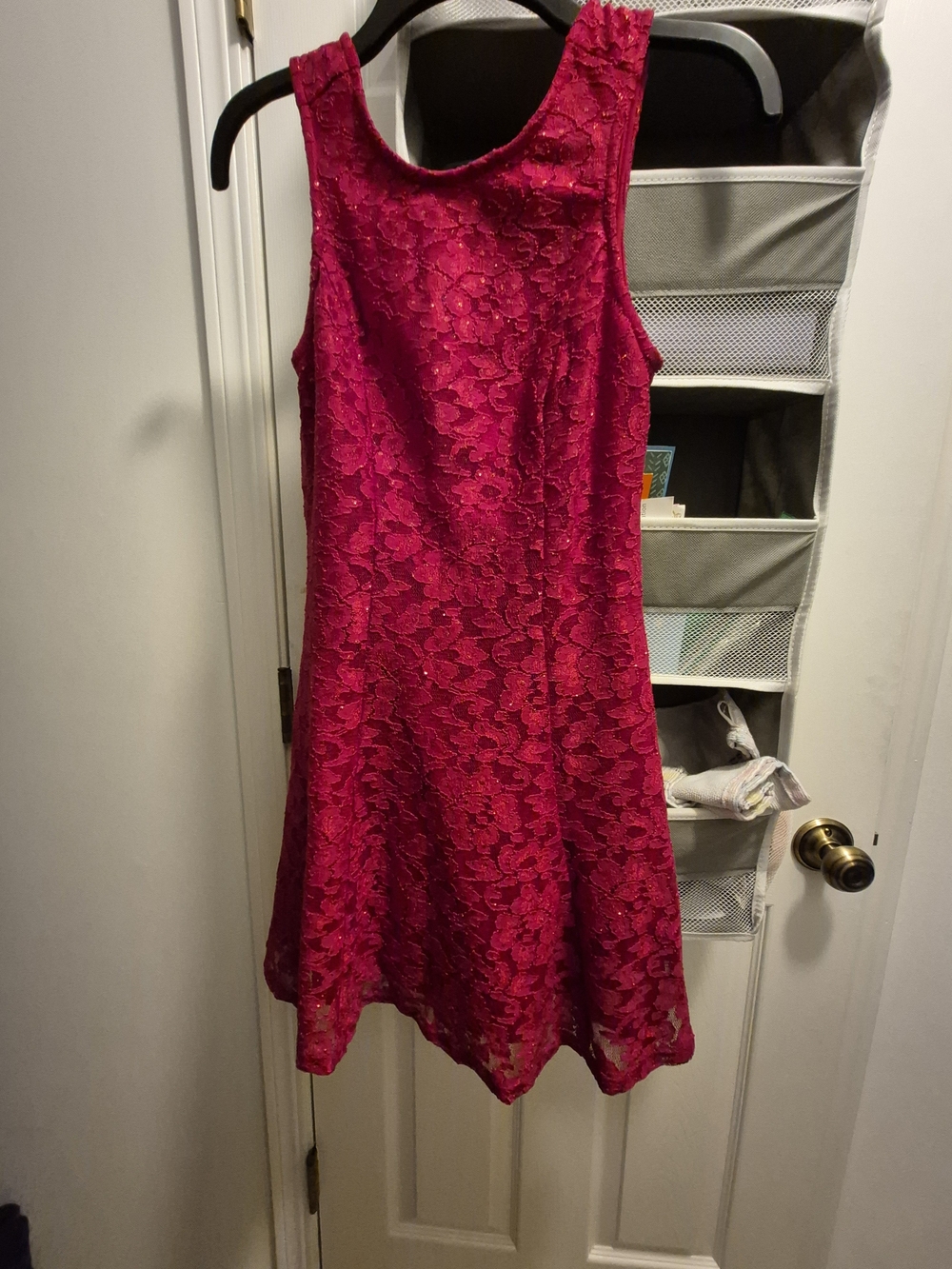 Girls Bright Fuchsia Lace Formal Dress with Sleeveless Scoop Neck